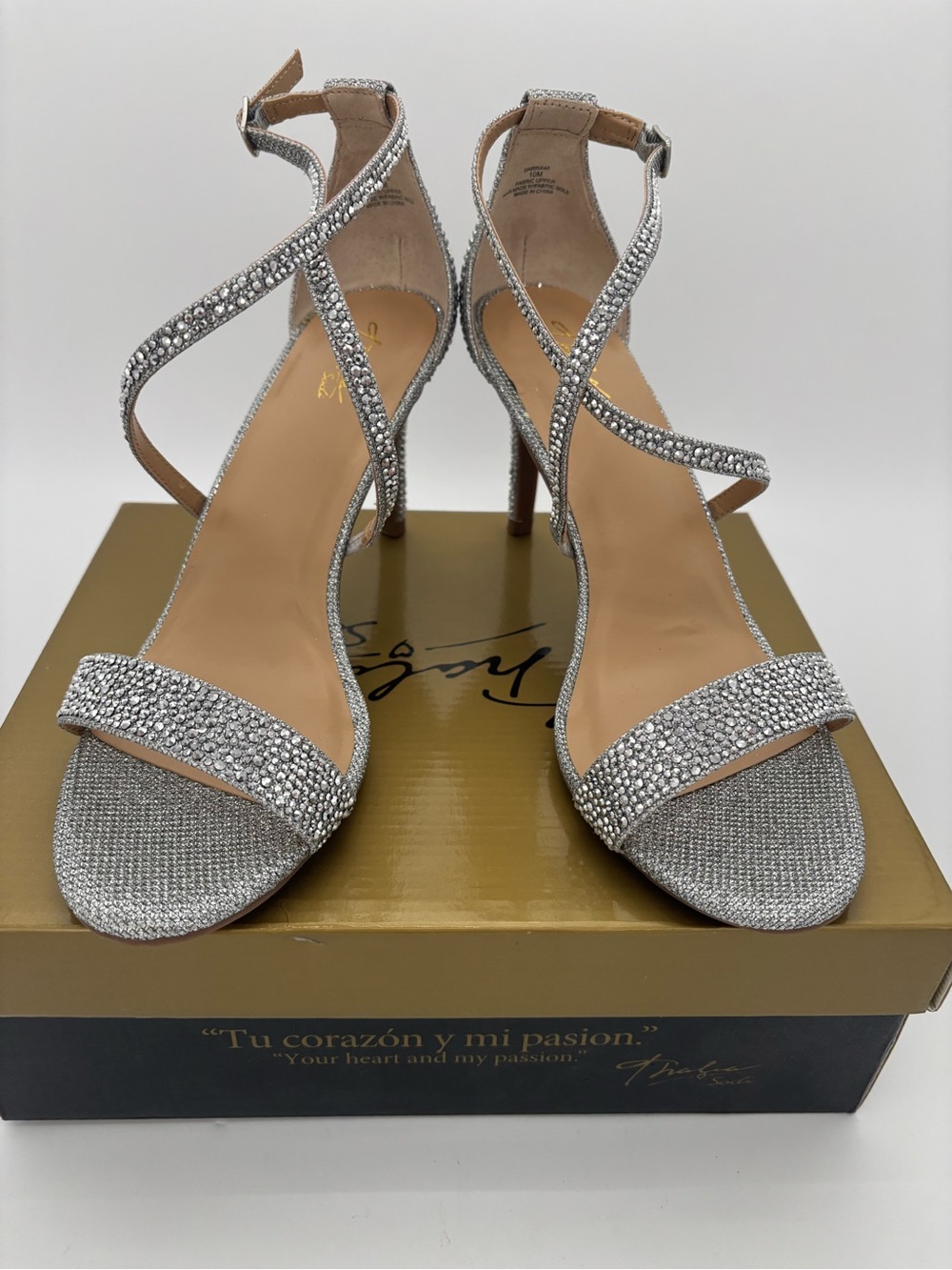 Thalia Sodi Silver Crystal Strappy High Heel Sandals